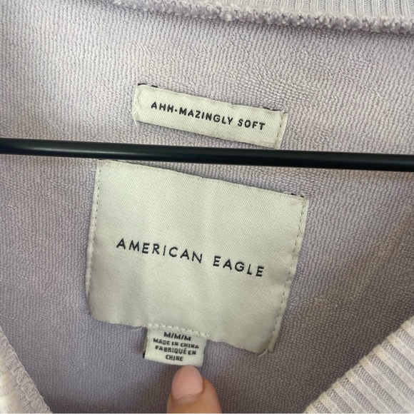 AE Terry Cloth Tiered Mini Sweatshirt Dress Lilac Purple Dress Size Medium - Picture 3 of 4